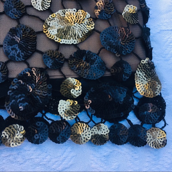 BCBGMaxAzria Sequin Round Black Gold Pencil Skirt - Picture 5 of 8